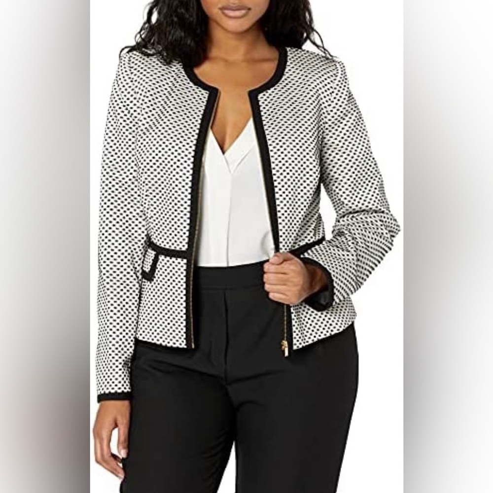 Calvin Klein Women's Piped Zip Front Jacket Grey Size 4 BNWT